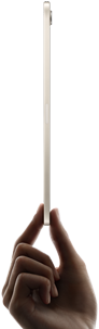 iPad mini som hålls i handen, sedd från sidan, tunn och lätt design