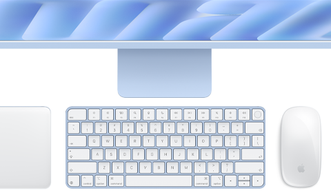 Blått Magic Keyboard med Touch ID, Magic Trackpad och Magic Mouse