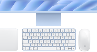Blått Magic Keyboard med Touch ID, Magic Trackpad och Magic Mouse