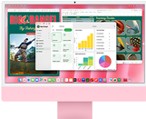 Rosa iMac sedd framifrån, på skärmen visas flera appar