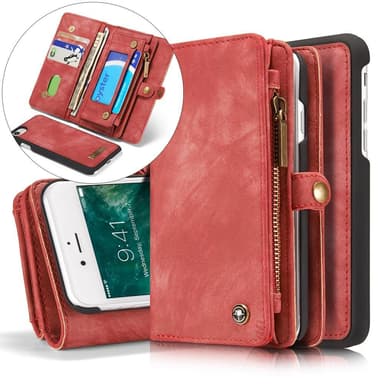 CASEME iPhone 8 / 7 / SE Retro Split läder plånboksfodral - Röd
