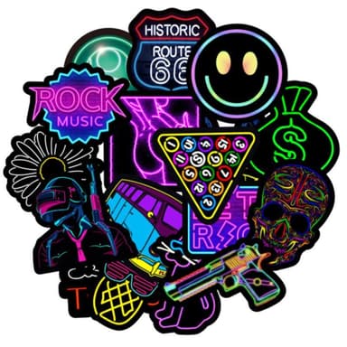 Klistermärken neon Rock music 50-pack Flerfärgad