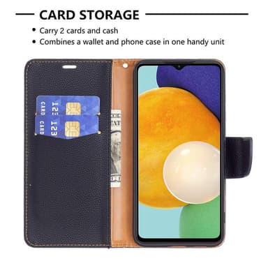 SKALO Samsung A04s 4G Premium Litchi Plånbok - Svart