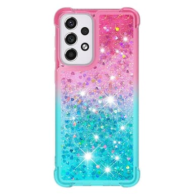 SKALO Samsung A33 5G Kvicksand Glitter Hjärtan TPU-skal - Rosa-Turkos