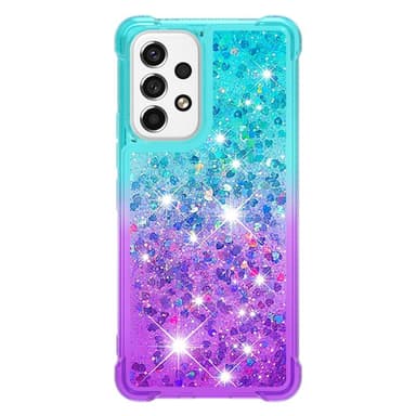 SKALO Samsung A53 5G Kvicksand Glitter Hjärtan TPU-skal - Turkos-Lila
