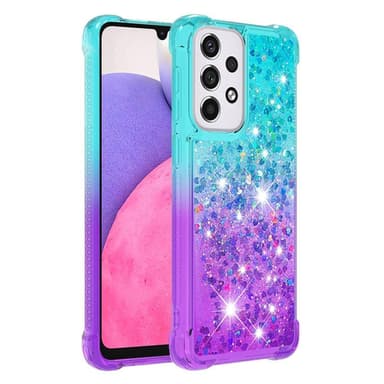 SKALO Samsung A33 5G Kvicksand Glitter Hjärtan TPU-skal - Turkos-Lila