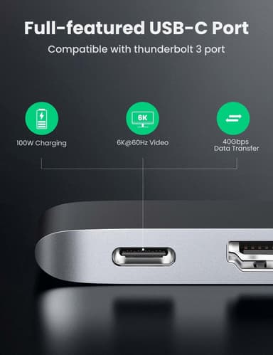 UGREEN 5ports USB-C Dockingstation HDMI 4K 30Hz USB C Gen 2 10Gbps PD 87W 3xUSB3.1 port 5Gbps för MacBook M1, MacBook Pro och MacBook Air