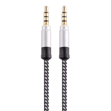 NÖRDIC Audiokabel 4polig 3,5mm hane till hane 1,5m silver AUX kabel TRRS mikrofonkabel