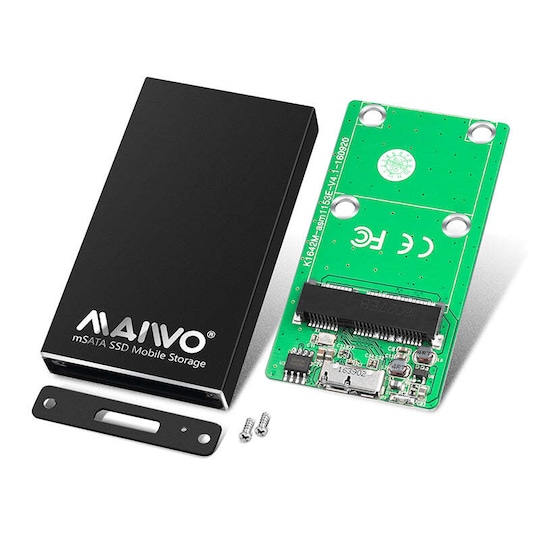 Maiwo K1642M Aluminium mSATA SSD till USB3.1 GEN1 5Gbps extern Lagringskabinett  UASP, TRIM och 6Gbps SATAII, Full och halv mSATA