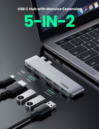 UGREEN 5ports USB-C Dockingstation HDMI 4K 30Hz USB C Gen 2 10Gbps PD 87W 3xUSB3.1 port 5Gbps för MacBook M1, MacBook Pro och MacBook Air