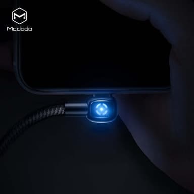Mcdodo CA-5920   Vinklad USB C till USB A kabel för synkning och snabb laddning med LED indikator,laddningen slutar automatisk, svart, 1m