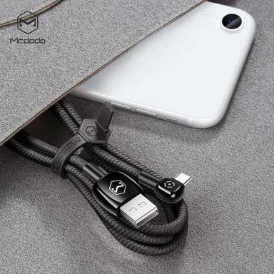 Mcdodo CA-5920   Vinklad USB C till USB A kabel för synkning och snabb laddning med LED indikator,laddningen slutar automatisk, svart, 1m