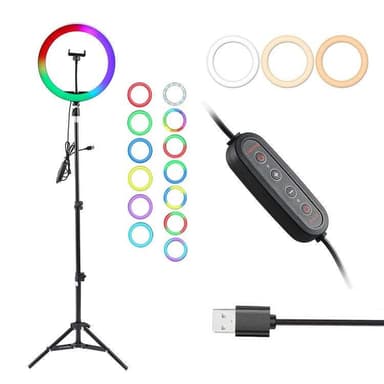 LED RGB Ring Light 30cm diameter med mobilhållare med tripod och golvstativ 5 steg dimbar 19 ljusläge selfie lampa ring lampa ring ljus