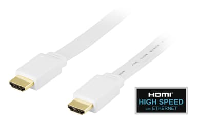 DELTACO platt HDMI kabel, HDMI High Speed with Ethernet, 1m, vit