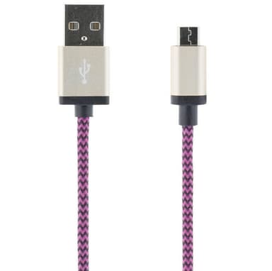 Streetz USB-kabel, Tygklädd, Typ A ha - Typ Micro B, 1m, lila (MICRO-118)