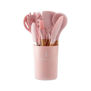 Köksredskap med behållare 11 delar Silikon/Trä Rosa