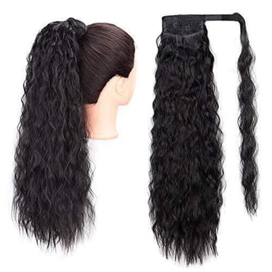 Wavy ponytail extensions hästsvans löshår Svart