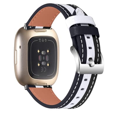 Fitbit Versa 3 armband äkta läder Svart/vit