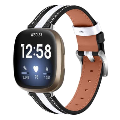 Fitbit Versa 3 armband äkta läder Svart/vit