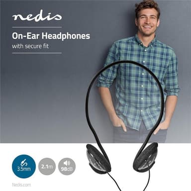Trådanslutna hörlurar | 2.1 m rund kabel | On-Ear | Svarta