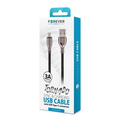 Forever Tornado - USB-C kabel för Snabbladdning (3A), 1m, Svart
