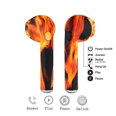 i7s Pods trådlösa hörlurar med laddningsfodral, Eldsflammor