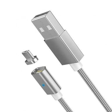 Magnetisk Micro USB-kabel, 1 meter, textilklädd, Silver