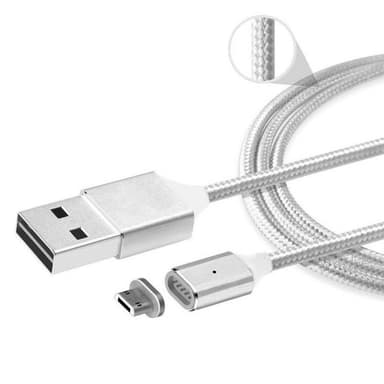Magnetisk Micro USB-kabel, 1 meter, textilklädd, Silver