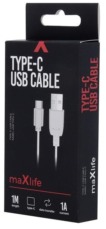 Maxlife USB-C laddkabel (1A), 1m, vit