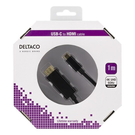 DELTACO USB-C till HDMI-kabel, 1m, 4k, HDCP 2,2, 3D, svart