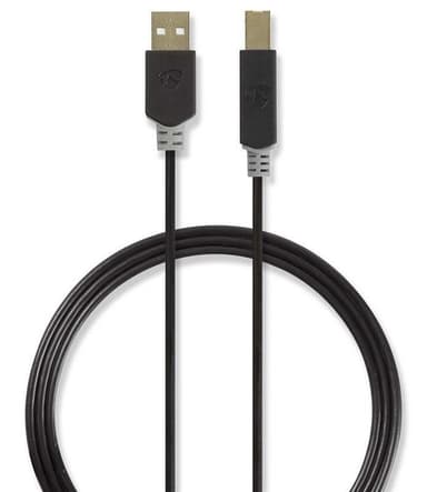 USB 2.0-kabel | A-hane - B-hane | 2.0 m | Antracit