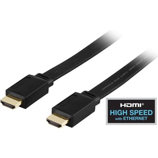 DELTACO HDMI-kabel, v1.4+Ethernet, 19-pin ha-ha, 1080p, flatsvart 0,5m