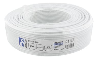 DELTACO 2x15mm Högtalarkabel, 50m, OFC ren koppar, vit