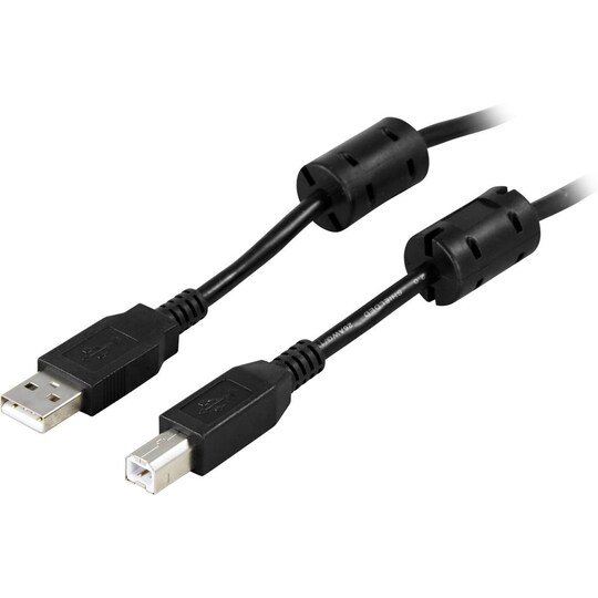 DELTACO USB 2.0 kabel Typ A hane - Typ B hane 5m, ferritkärnor, svart