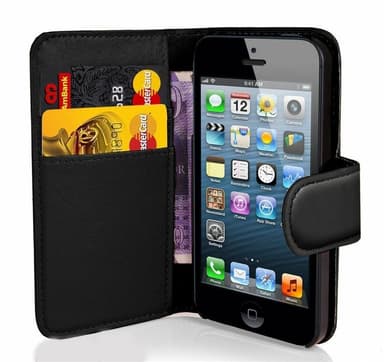 Plånboksväska i konstläder, 2 kortfack till iPhone 7/8/SE, Svart