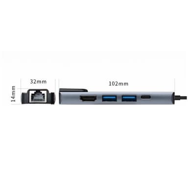 5-i-1 USB-C dockningsstation med Ethernet Grå