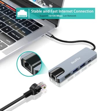5-i-1 USB-C dockningsstation med Ethernet Grå