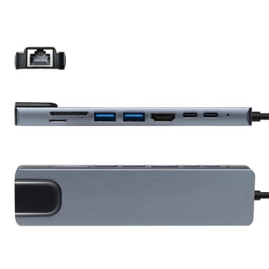 8-i-1 USB-C dockningsstation Grå