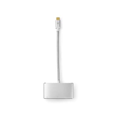 Nedis USB Multi-Port Adapter | USB 3.2 Gen 1 | USB-Câ„¢ Hane | USB-A Hona / USB-Câ„¢ Hona / VGA hona 15p | 5 Gbps | 0.20 m | Rund | Guldplaterad | Flätad / Nylon | Silver | Kartong med täckt fönster