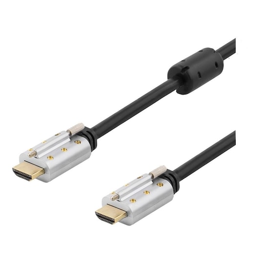 DELTACO HDMI kabel, låsbar, HDMI High Speed with Ethernet, 2m, svart