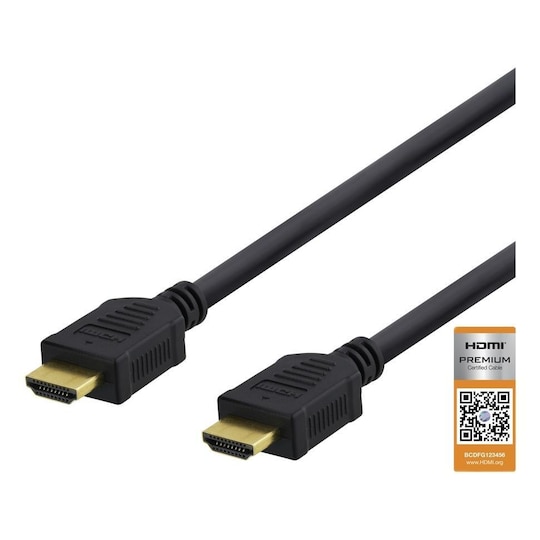 DELTACO Premium High Speed HDMI kabel, 4K i 60Hz, HDR, 0,5m, svart