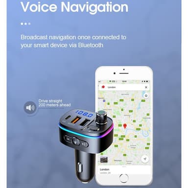 Bluetooth 5.0 FM-sändare med PD och QC3.0 laddare