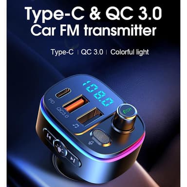 Bluetooth 5.0 FM-sändare med PD och QC3.0 laddare