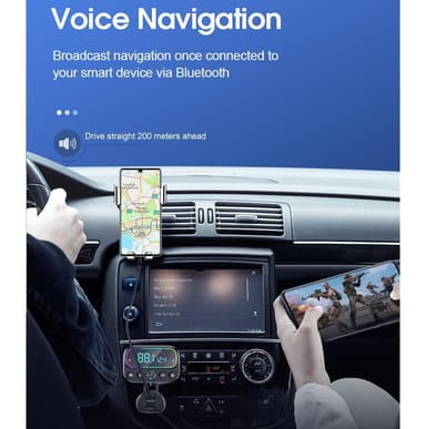 Bluetooth FM-sändare för bil med QC3.0/PD snabbladdare
