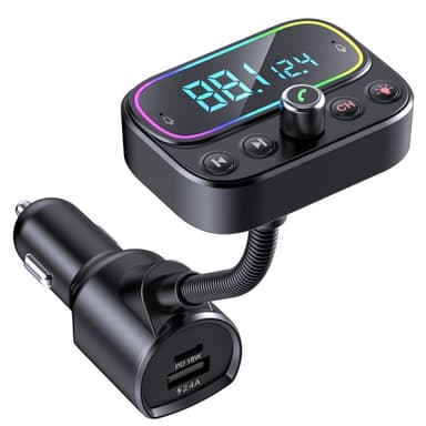 Bluetooth FM-sändare för bil med QC3.0/PD snabbladdare