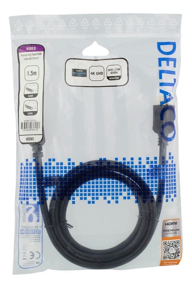 DELTACO High-Speed Premium HDMI-kabel, 1,5m, Ethernet, 4K UHD, svart