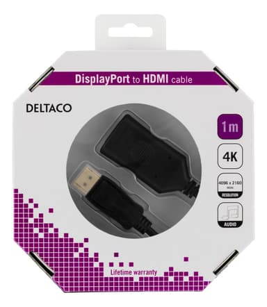 DELTACO DisplayPort till HDMI 2.0b-kabel, 1m, svart, 4K i 60Hz,