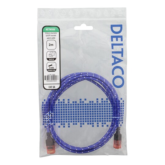 DELTACO Tough Slim CAT.6A U/UTP-kabel, flertrådig, 3.8mm, 2m, blå
