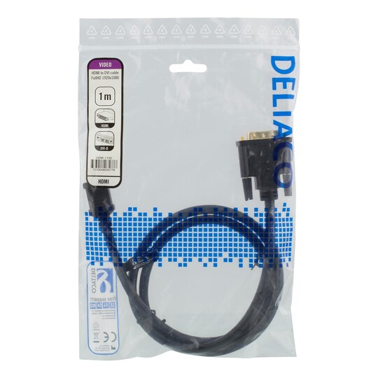 DELTACO HDMI till DVI-kabel, 1m, Full HD, svart