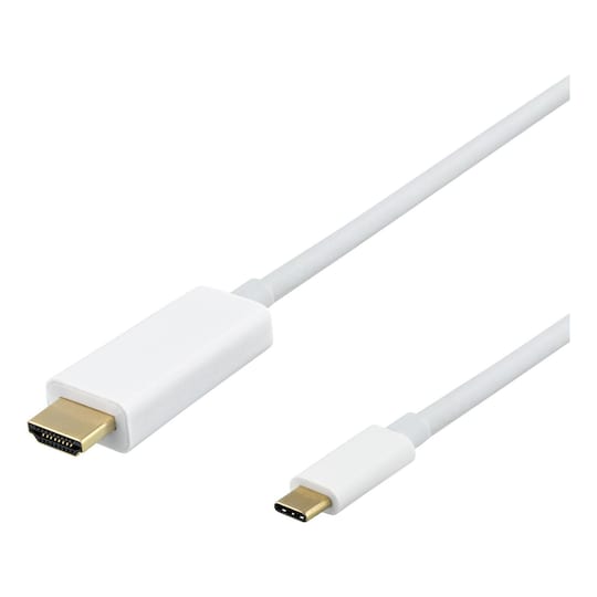 DELTACO USB-C till HDMI-kabel, 2m, 4k, HDCP 2,2, 3D, vit
